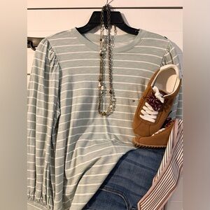Maurices Sage Green Striped Long Sleeve Top